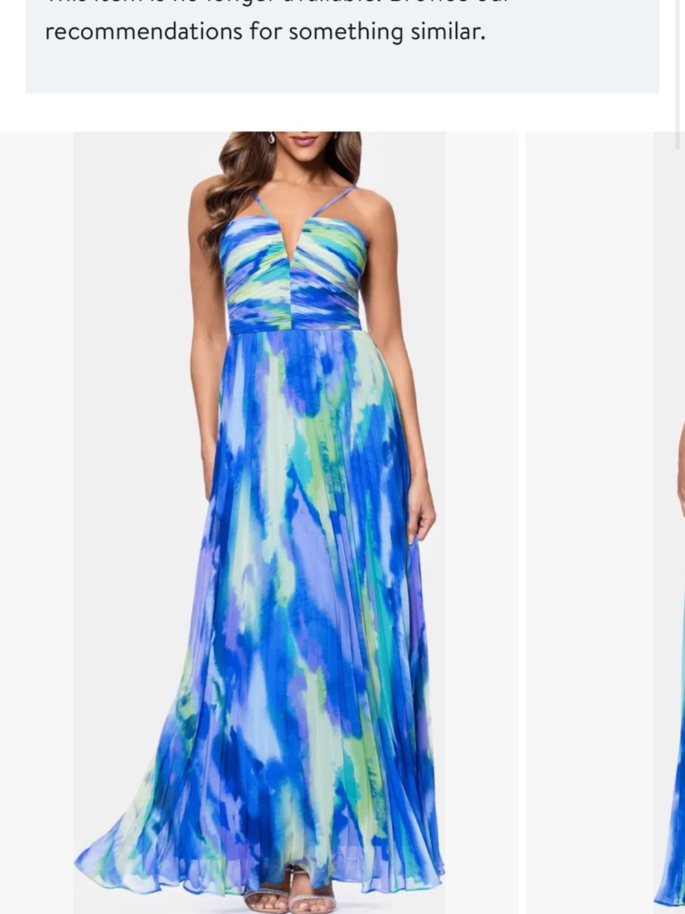 Xscape Blue and Green Watercolor V-Neck Maxi Dress NWT